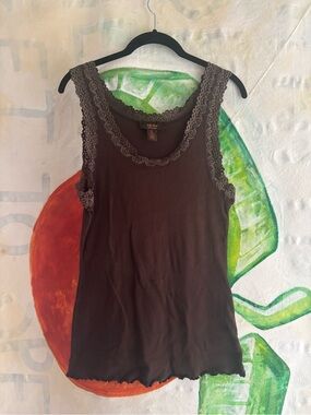 y2k Chocolate Brown Lace-Trim Tank
